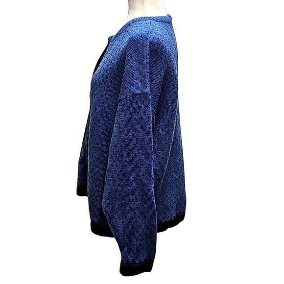 Apleks Women 100% Wool Button Front Scandinavian Blue Cardigan Sweater Size L/XL - Picture 3 of 8